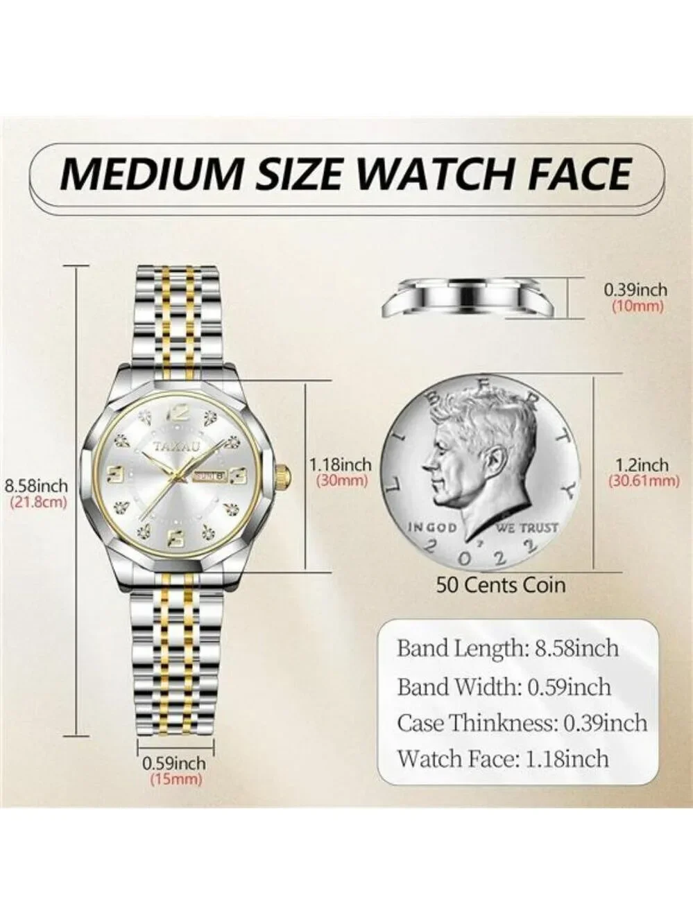 Taxau Womens Luxury Diamond Watch Gold Silver Waterproof Quartz Small Wrist